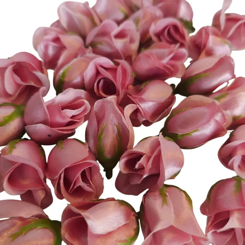 50 Pink Satin Rose Buds Stemless Wedding Floral Craft DIY 2 inch Flowers